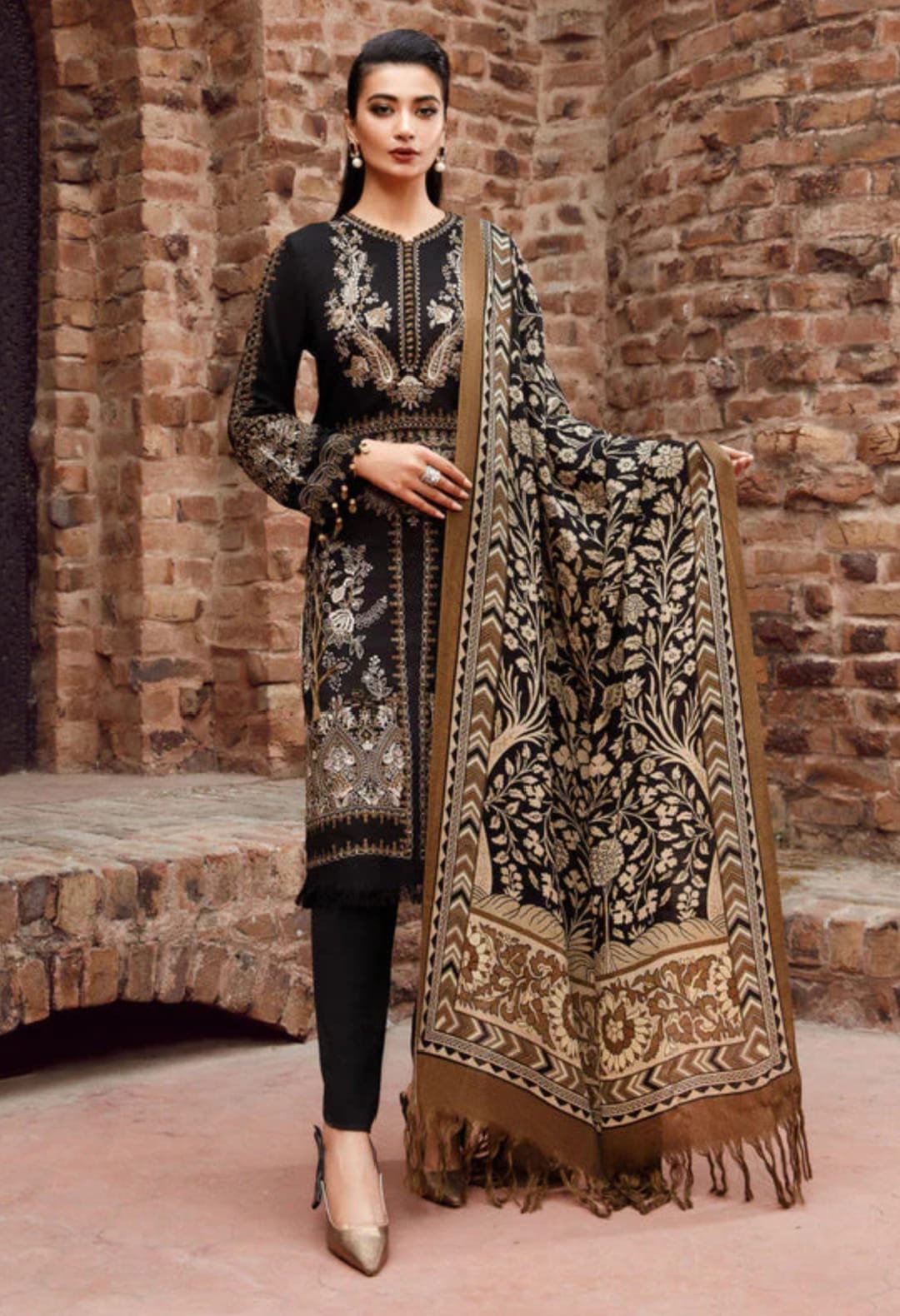 3 Piece - Unstitched Dhanak Thick Embroidered Suit With Digital Printed Wool Shawl ZS-023