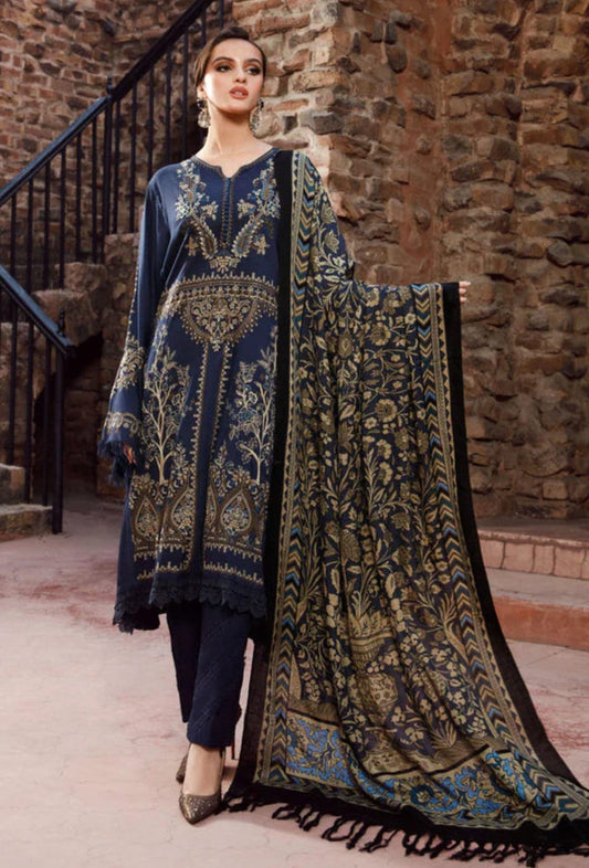 3 Piece - Unstitched Dhanak Thick Embroidered Suit With Digital Printed Wool Shawl ZS-024