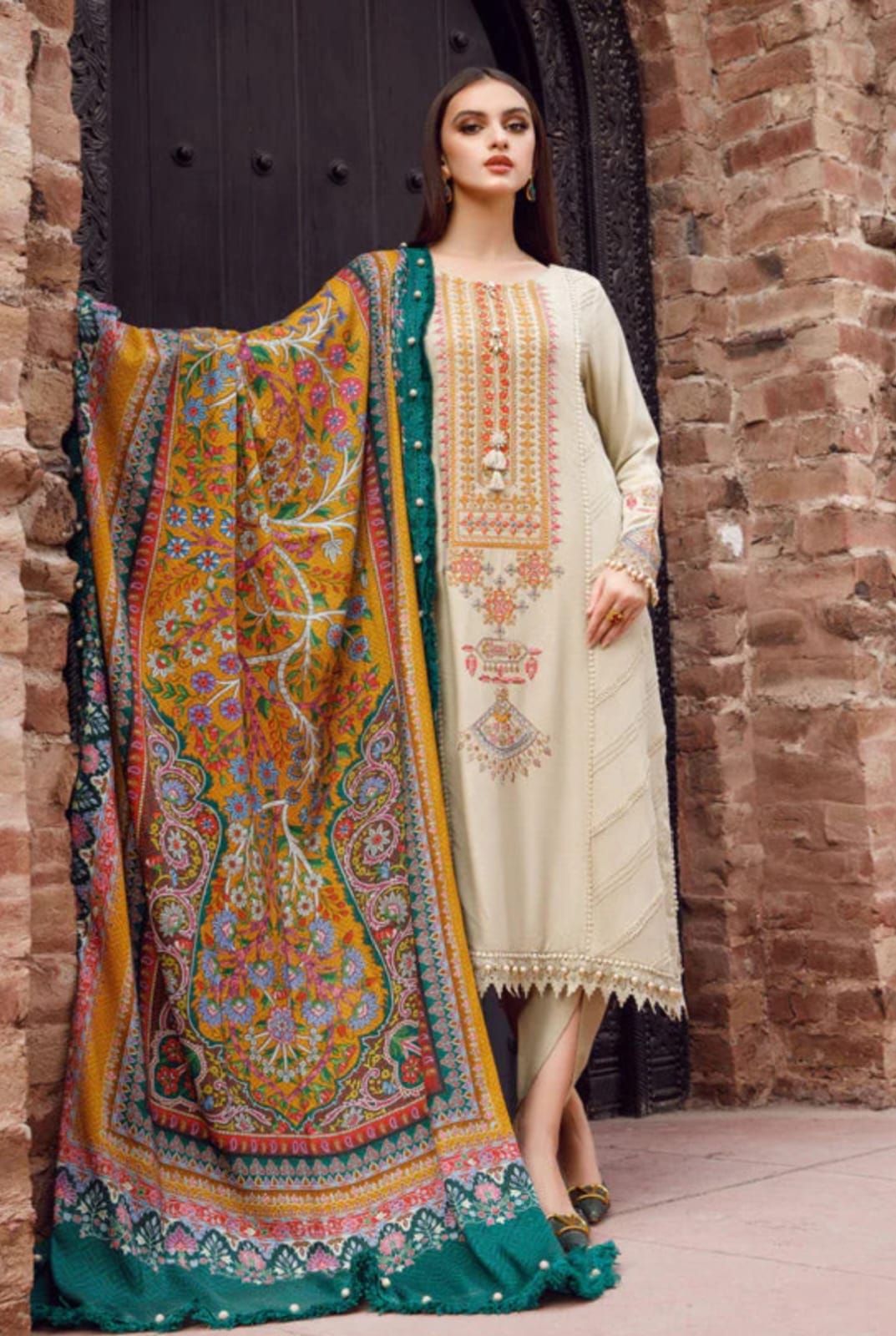 3 Piece - Unstitched Dhanak Thick Embroidered Suit With Digital Printed Wool Shawl ZS-025