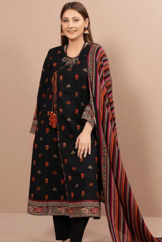 3 Piece - Unstitched Dhanak Thick Embroidered Suit With Digital Printed Wool Shawl ZS-028