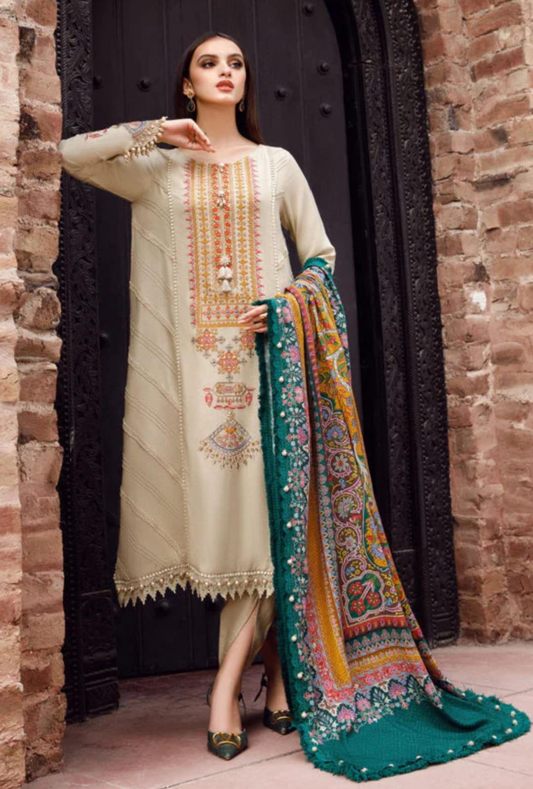 3 Piece - Unstitched Dhanak Thick Embroidered Suit With Digital Printed Wool Shawl ZS-025