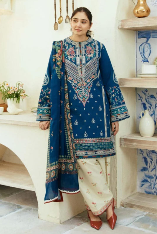 3 Piece - Unstitched Dhanak Thick Embroidered Suit With Digital Printed Wool Shawl ZS-033