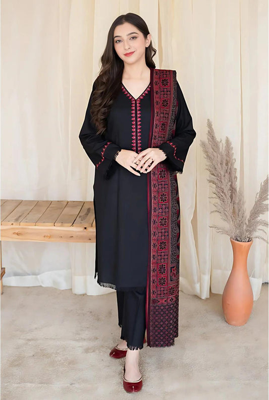 3 Piece - Unstitched Dhanak Thick Embroidered Suit With Digital Printed Wool Shawl ZS-038