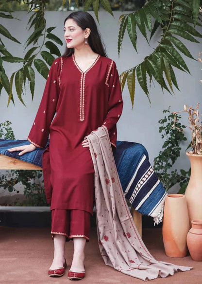 3 Piece - Unstitched Dhanak Thick Embroidered Suit With Heavy Embroidered Dhanak Shawl   ZS-004