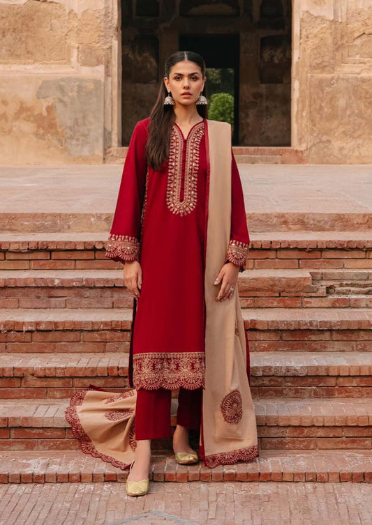 3 Piece - Unstitched Dhanak Thick Embroidered Suit With Heavy Embroidered Dhanak Shawl  ZS-019