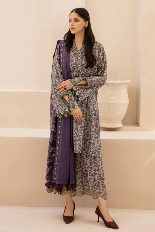 3 Piece - Unstitched Digital Printed Khaddar Fabric   ZK-012