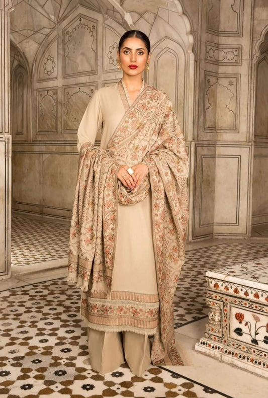 3 Piece - Ustitched Dhanak Elegant Embroidered Fabric Including Sophisticated Embroidered Dhanak Shawl   ZS-002