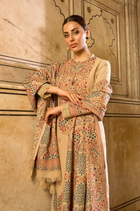 3 Piece - Ustitched Dhanak Elegant Embroidered Fabric Including Sophisticated Embroidered Dhanak Shawl  ZS-013