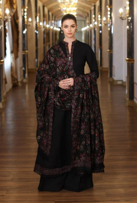 3 Piece - Ustitched Dhanak Elegant Embroidered Fabric Including Sophisticated Embroidered Dhanak Shawl  ZS-015