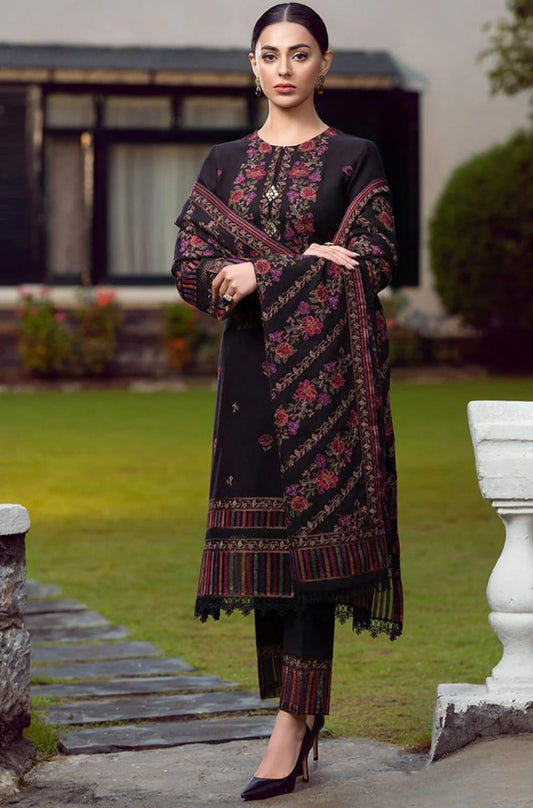 Dhanak Fabric 3-Piece Unstitched Fully Embroidered Dress Including Hefty Embroidered Shawl   ZS-007